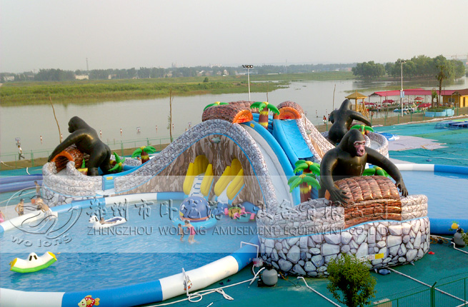 叢林探險(xiǎn)大猩猩主題樂園大型充氣水滑梯夏季水樂園主打產(chǎn)品