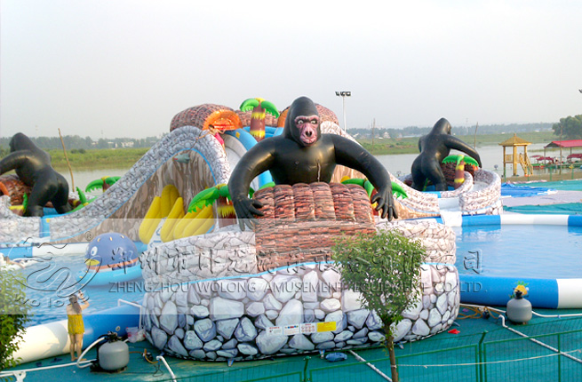 叢林探險(xiǎn)大猩猩主題樂園大型充氣水滑梯夏季水樂園主打產(chǎn)品