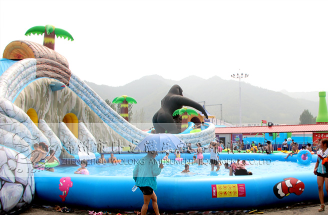 叢林探險(xiǎn)大猩猩主題樂園大型充氣水滑梯夏季水樂園主打產(chǎn)品