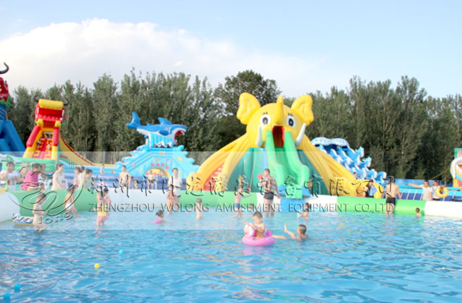 大象嬉水樂園充氣水滑梯 夏季戲水游樂設(shè)備